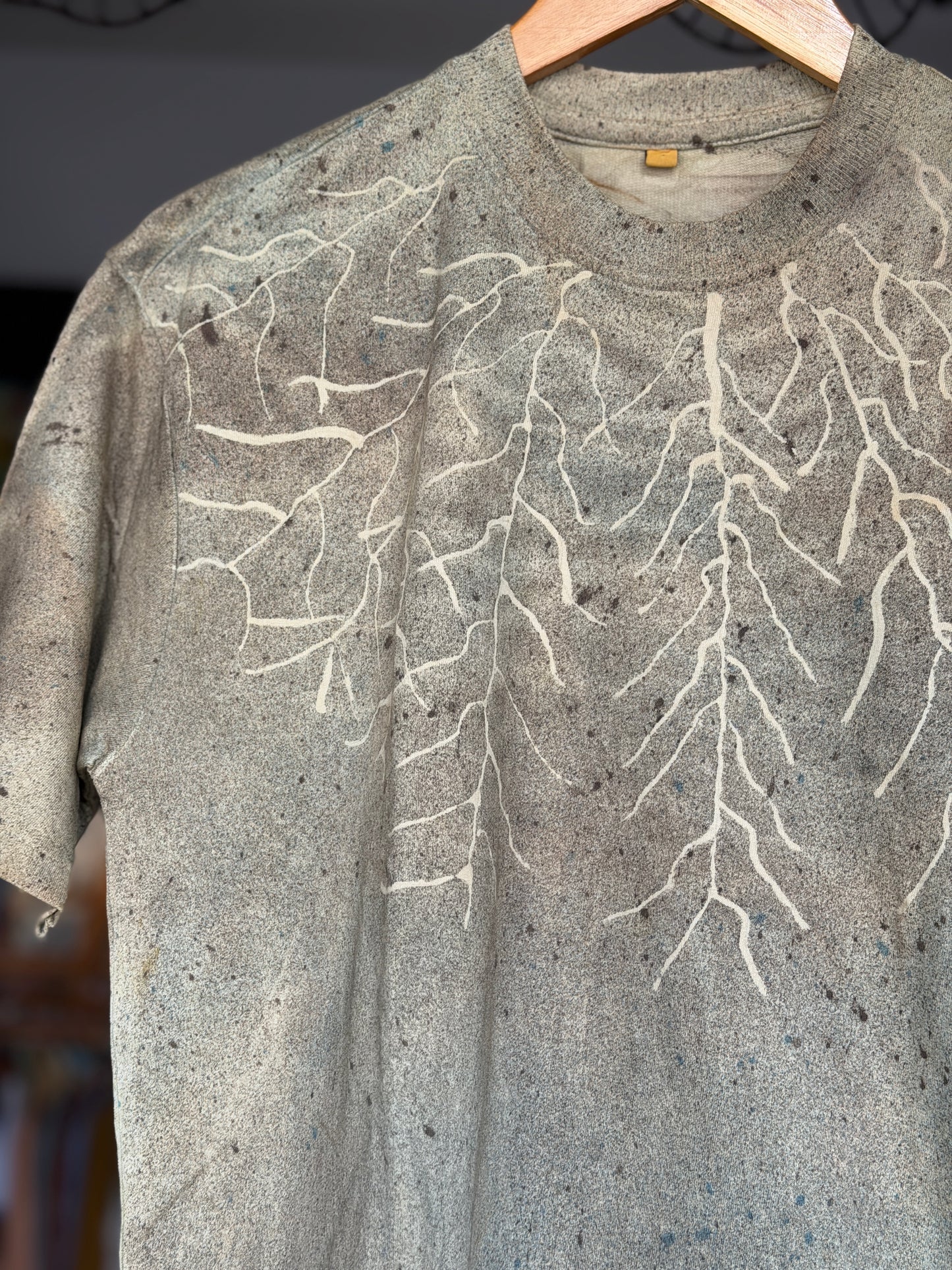 Dull green Ajrakh hand block printed, natural dyed, unisex cotton t-shirt