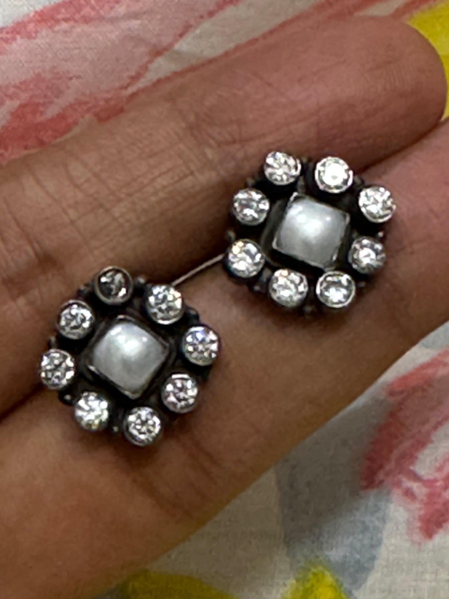 White stone rhombus studs in 92.5 sterling silver