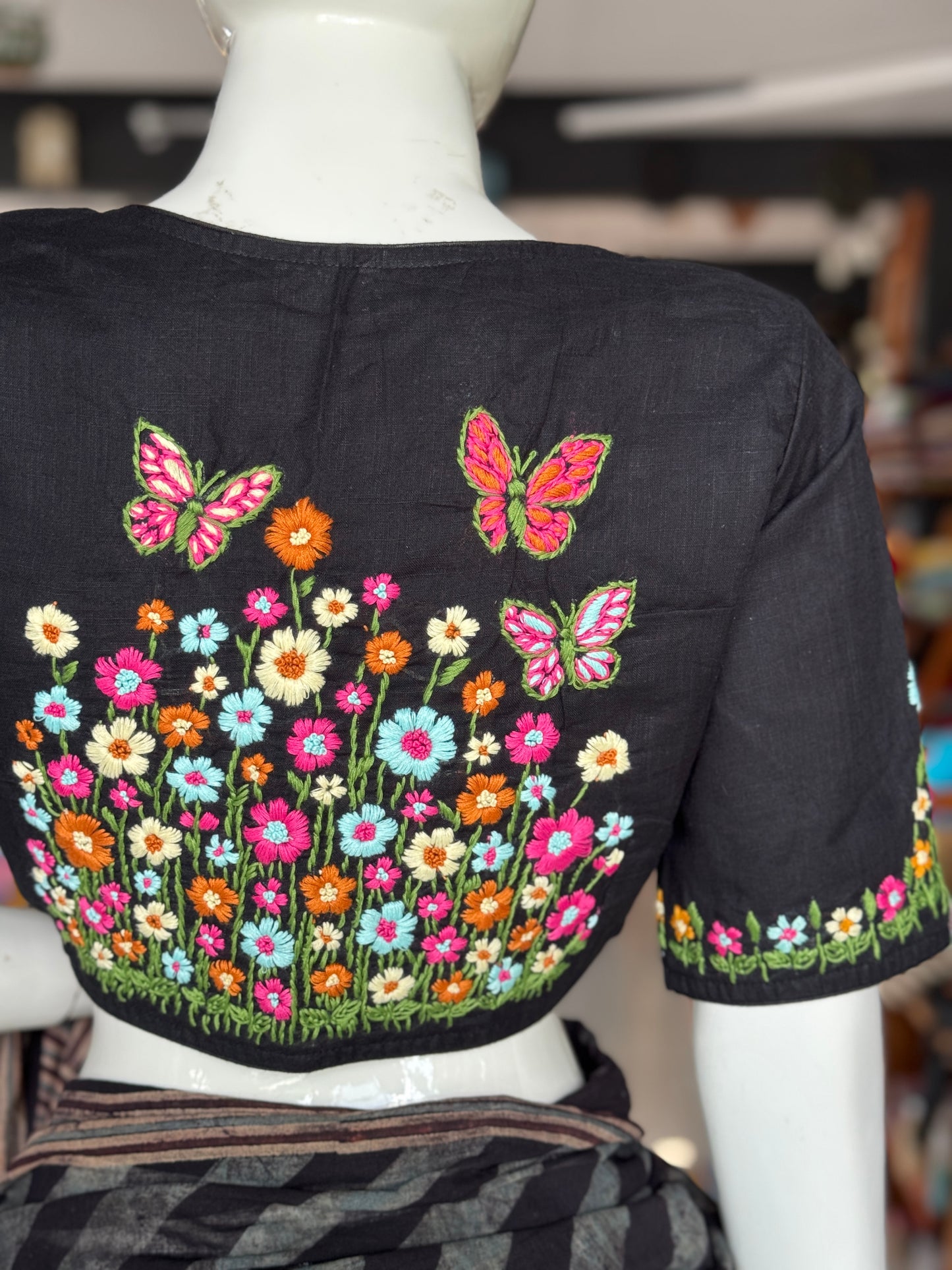 Butterfly garden - cotton hand embroidered blouse - colors available