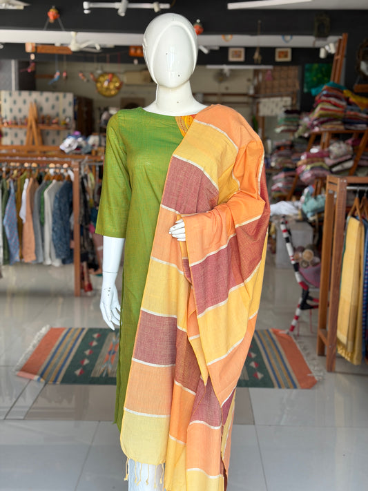 Color block handloom cotton dupatta - click to see color options
