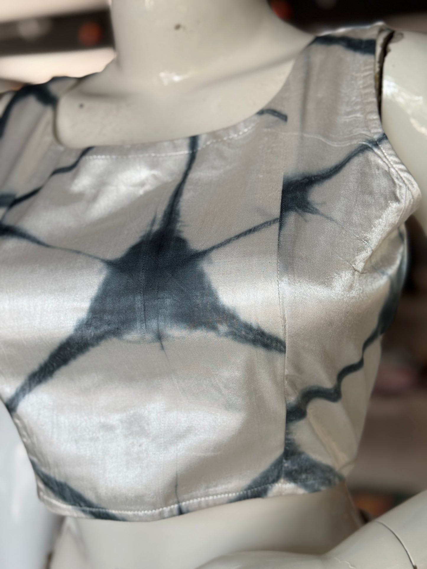 Clamp dyed white and grey modal sleeveless blouse