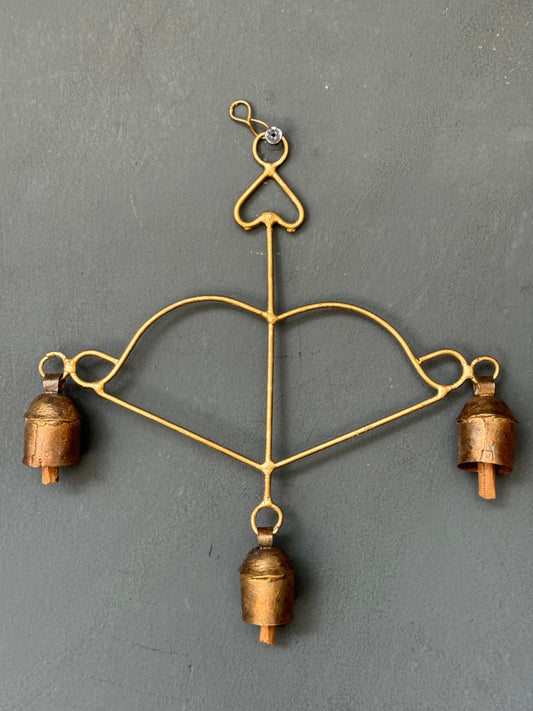 Dhanush / bow and arrow handcrafted copper bell hanging with 3 bells