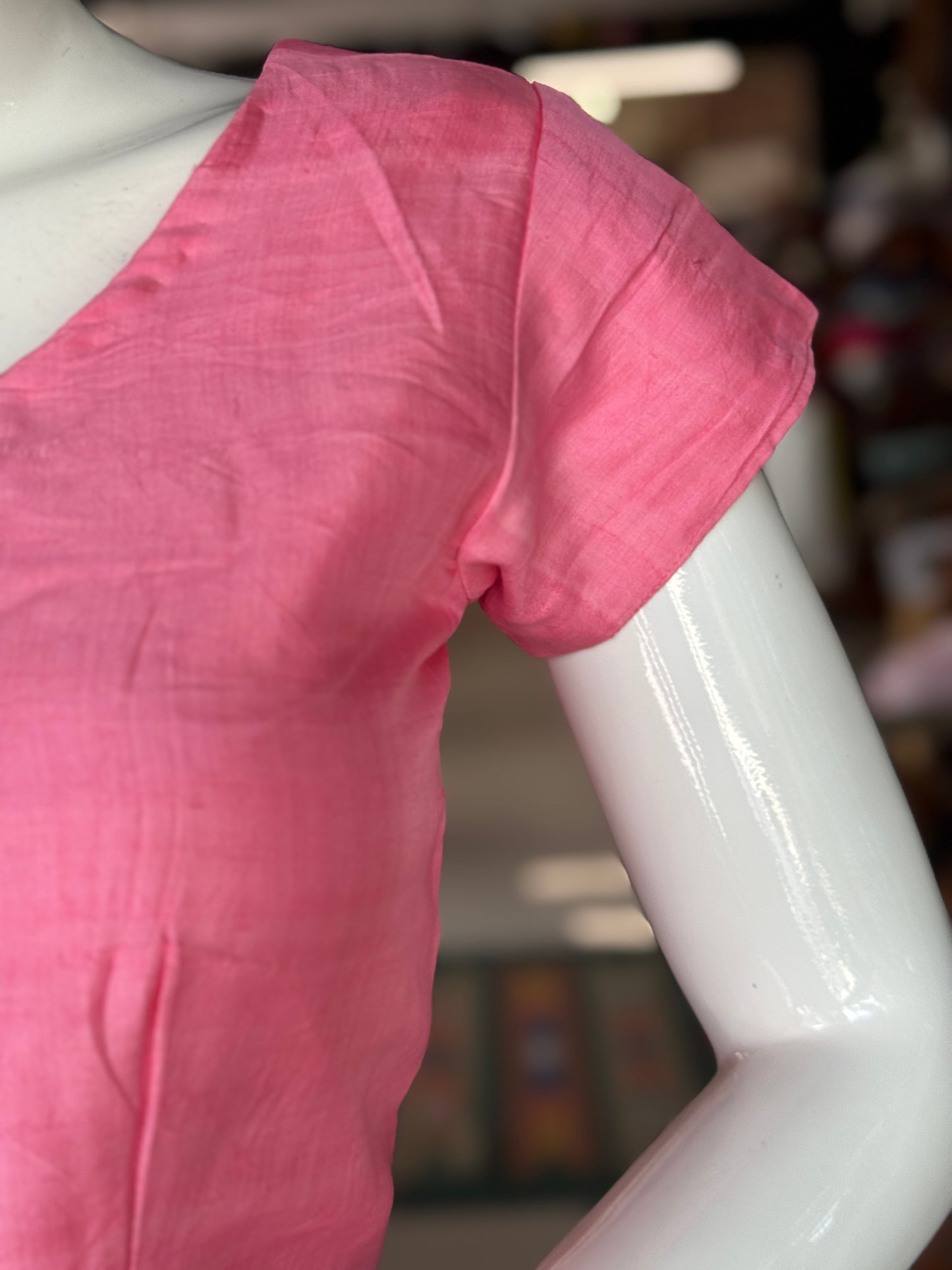 Light pink soft handwoven mulberry silk back open blouse