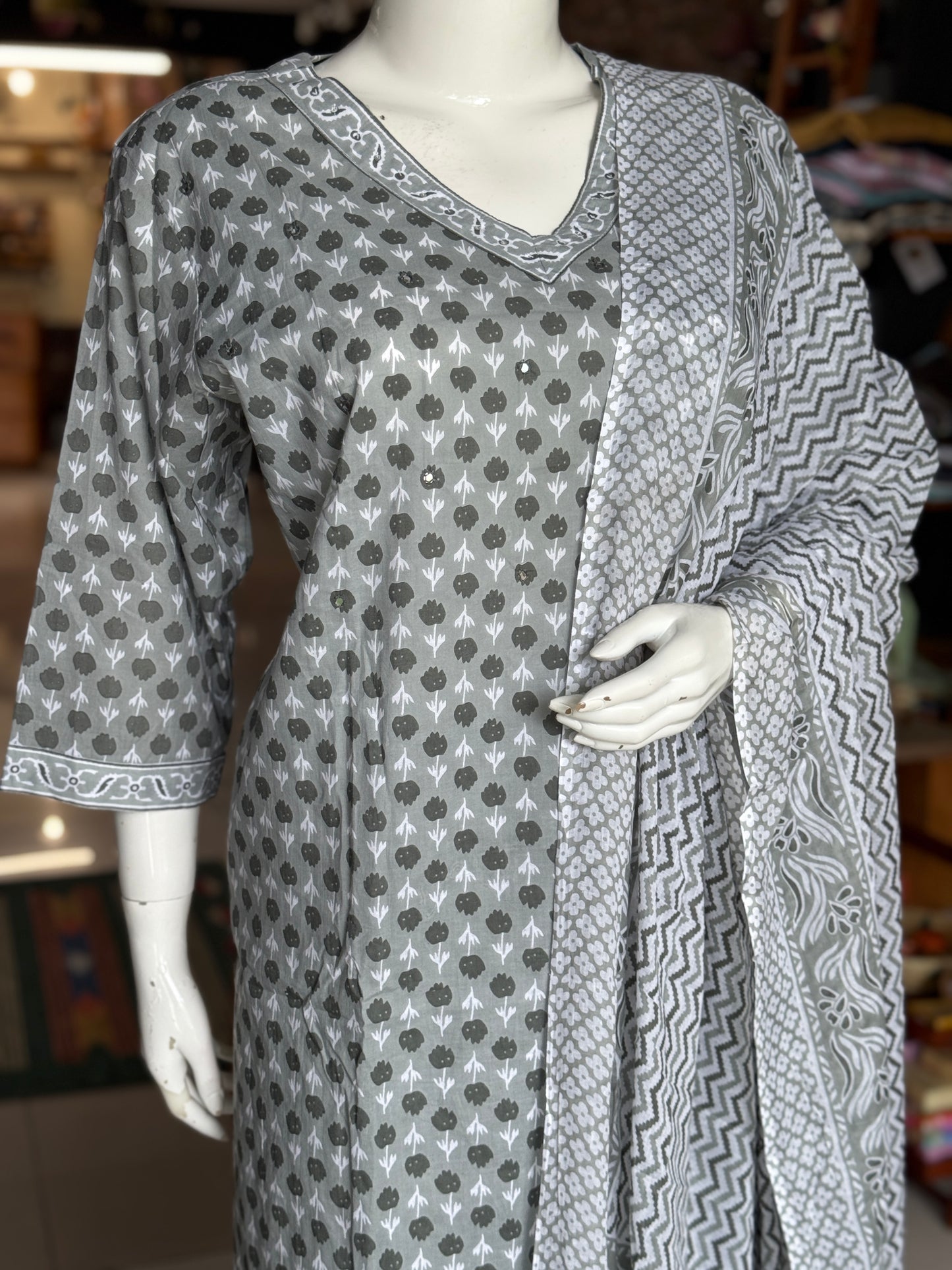 Plus size (4xl and above) cotton embroidered straight kurti, pants and dupatta - 3 piece suit set - multiple colors available