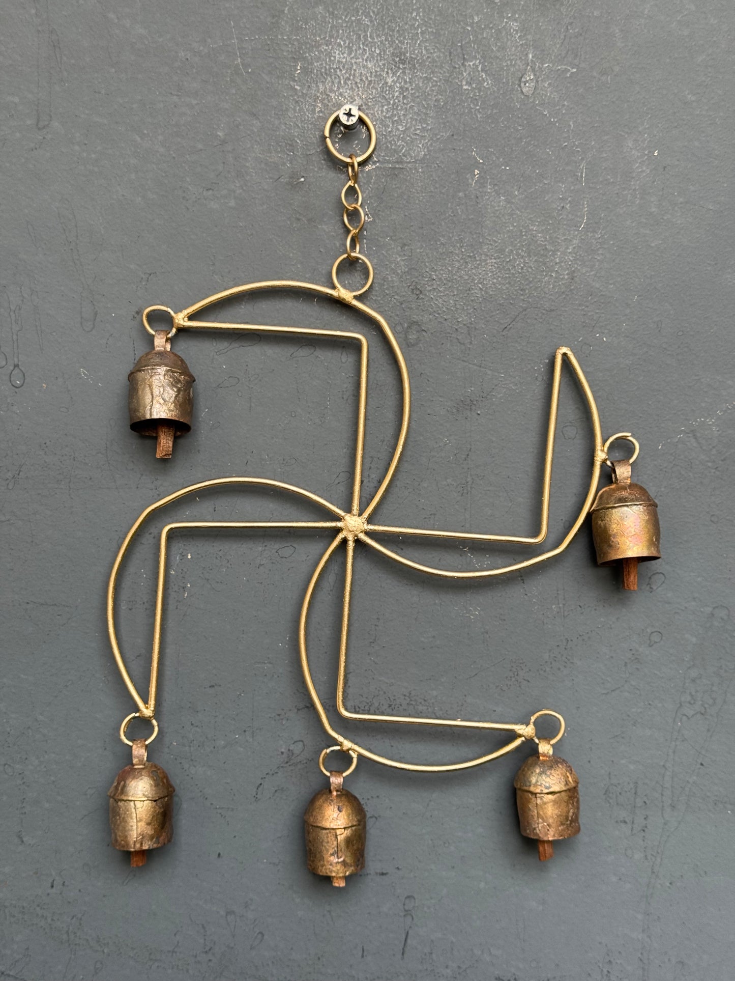 Swastik double walled  - copper handcrafted 5 bells hanging