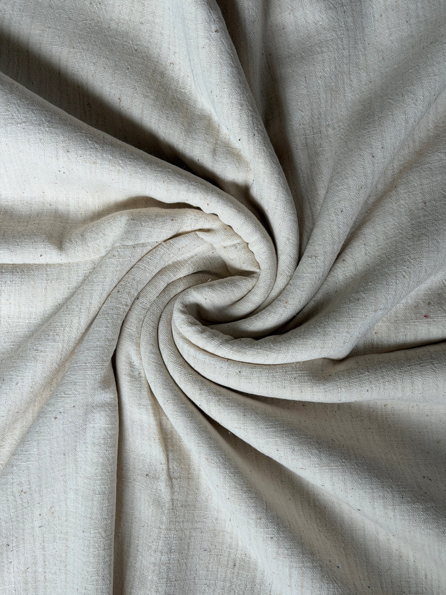 Off white kora cotton hand spun, hand woven fabric with missing thread stripes weave