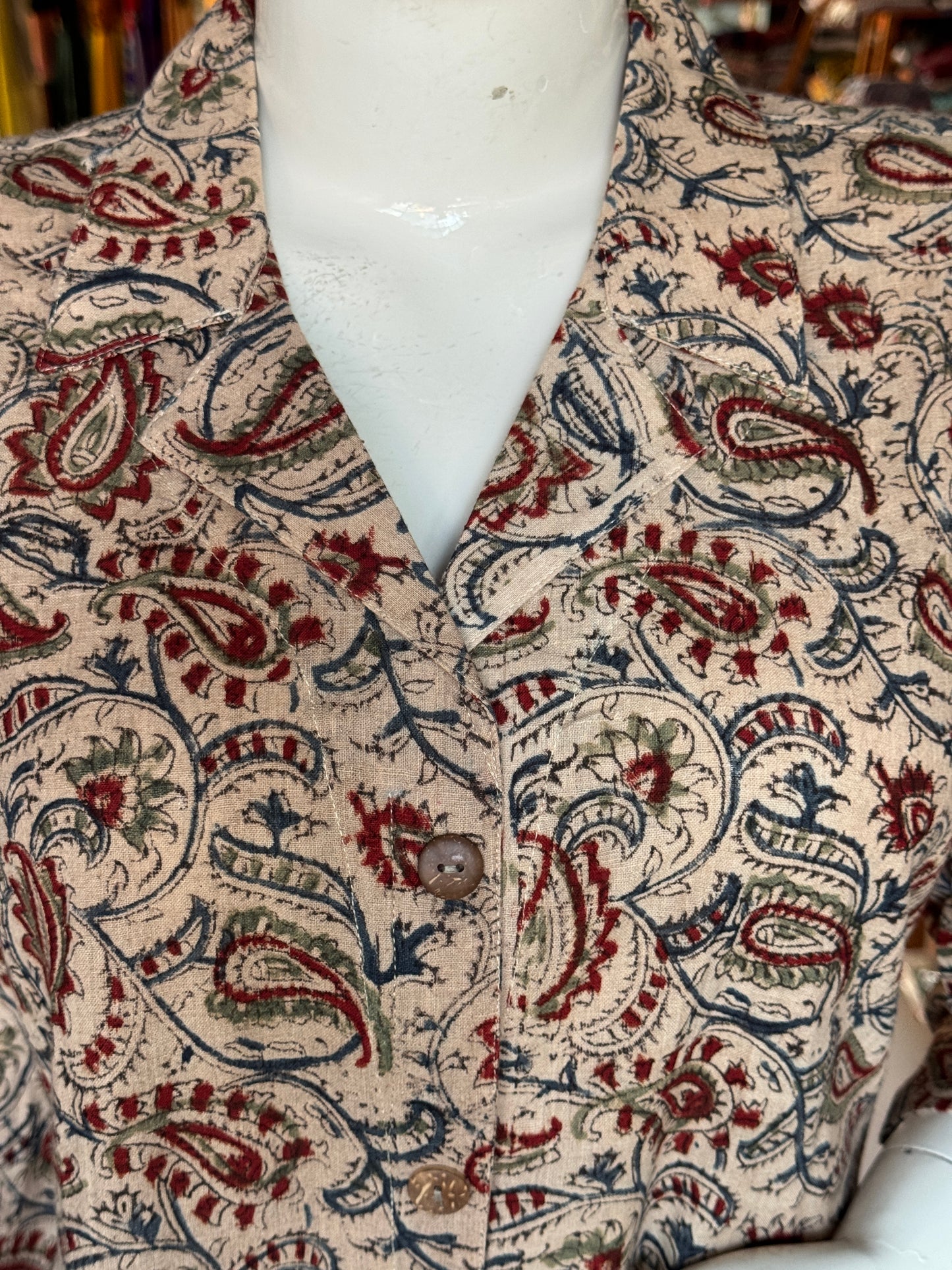 Kalamkari hand block printed collared dress -  Freedom fabric kurti - Hand spun, hand woven, hand block printed cotton