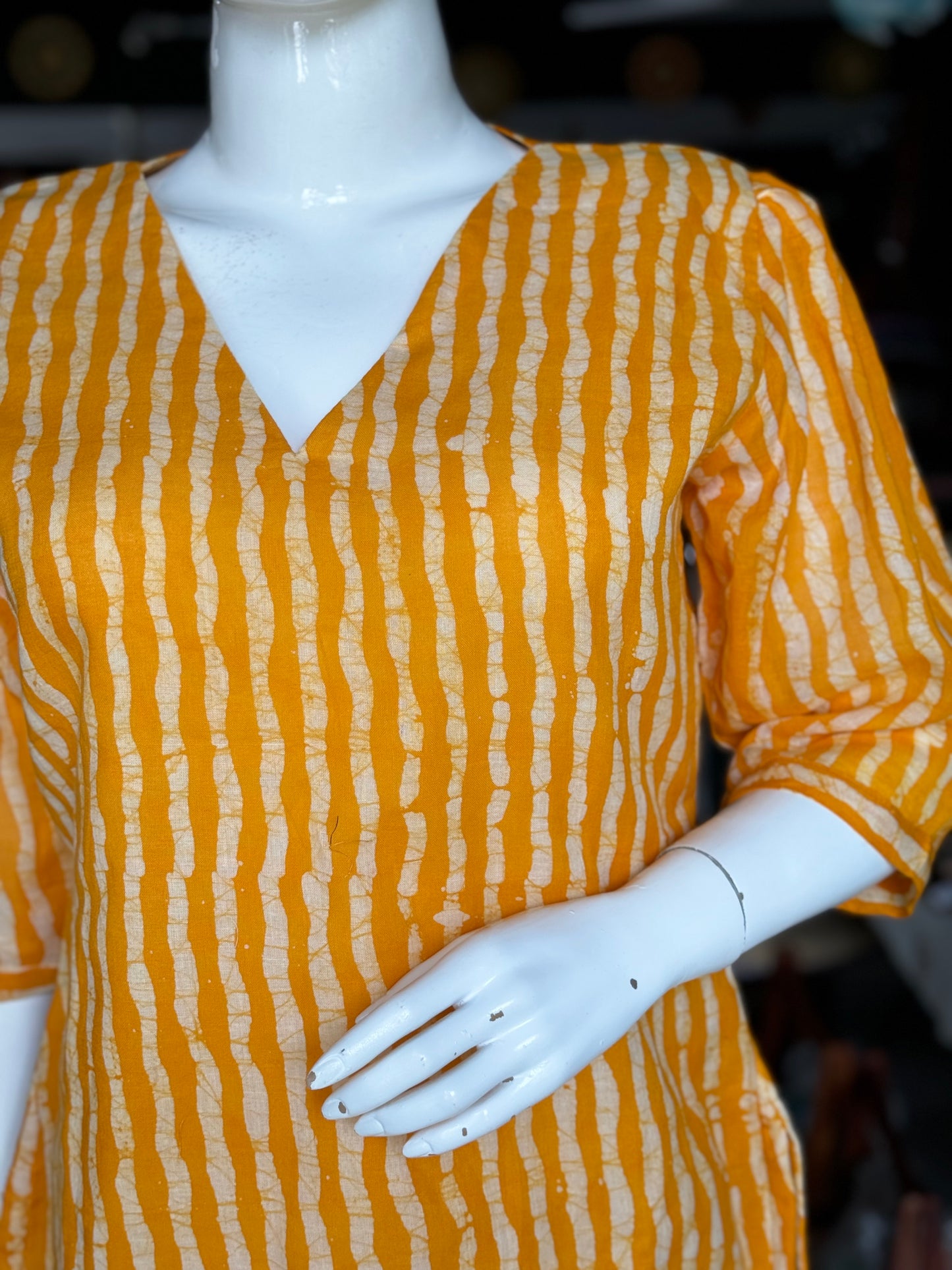 Orange batik stripes soft cotton short kurti