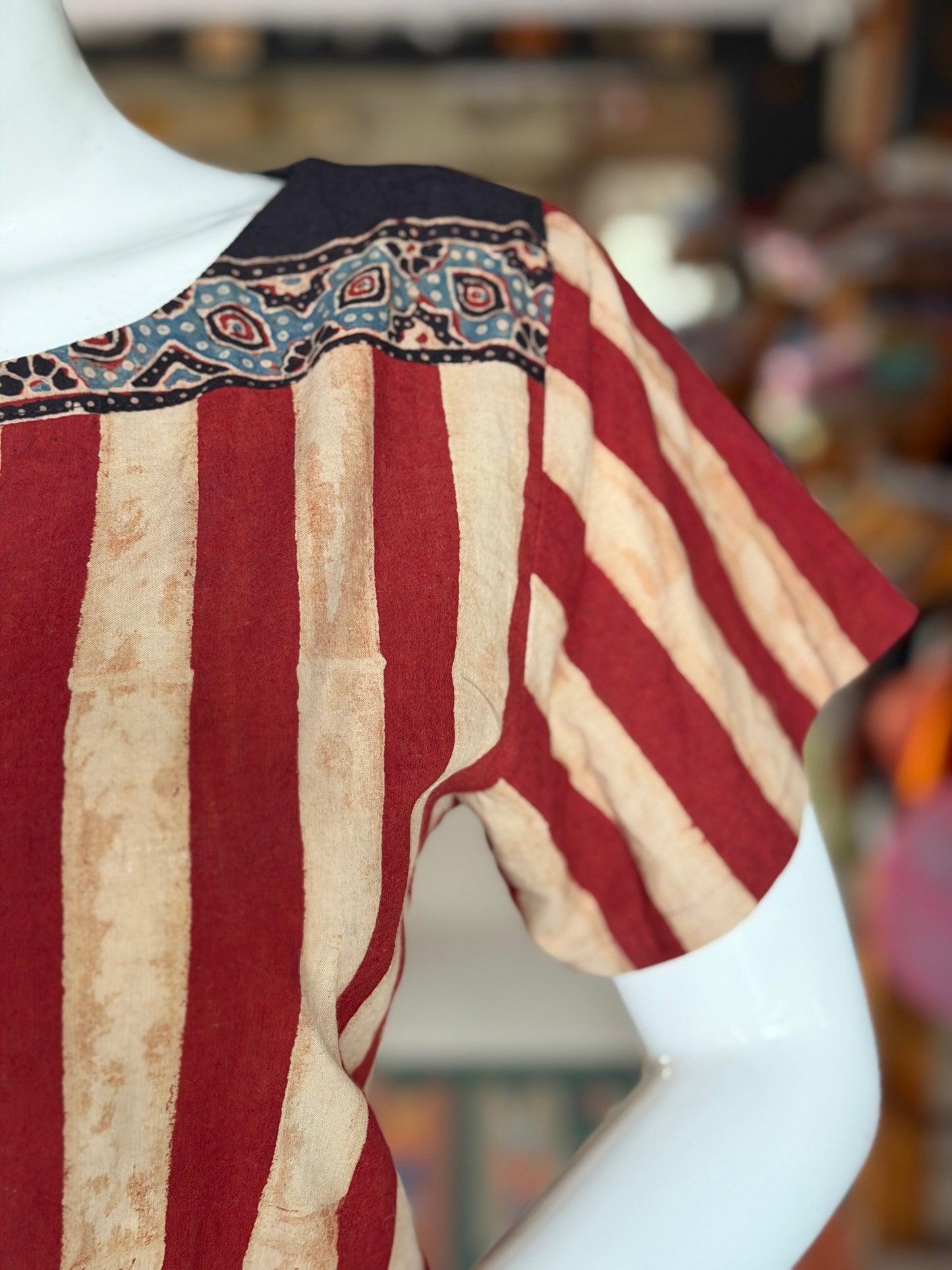 Maroon n beige stripes cotton coord set of skirt n top - Ajrakh hand block prints