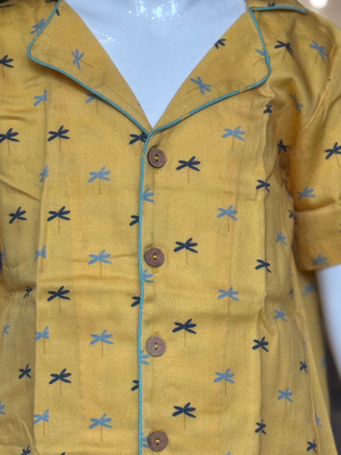 Yellow with blue flowers printed Hawaiian shirt for boys