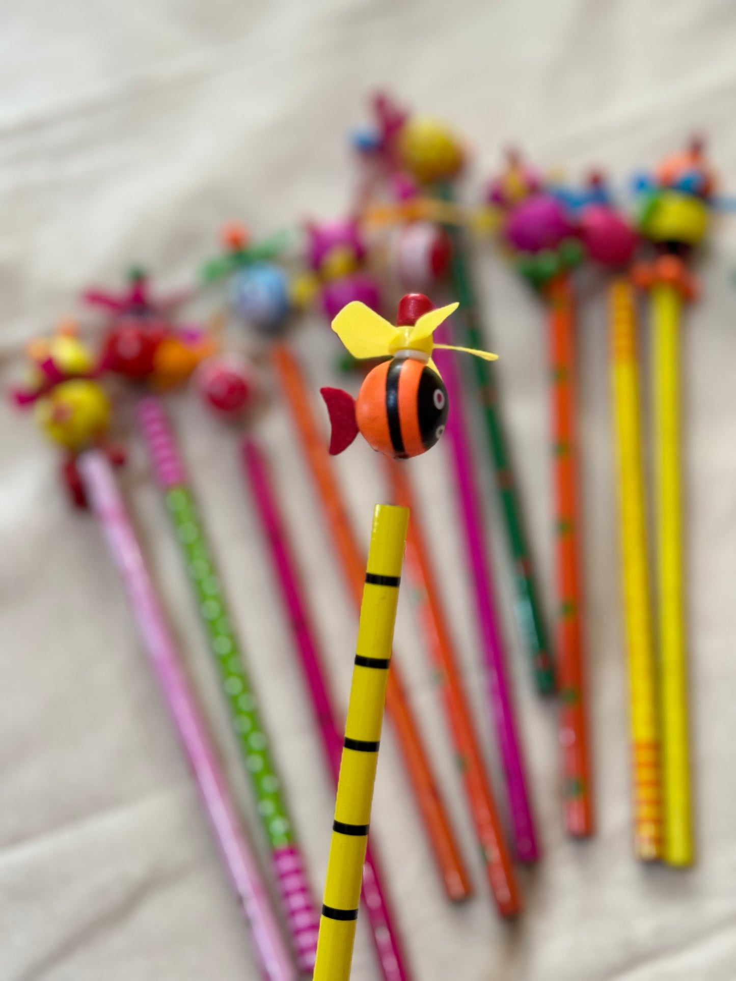 Cute Pencils with wooden animal spring top with fan