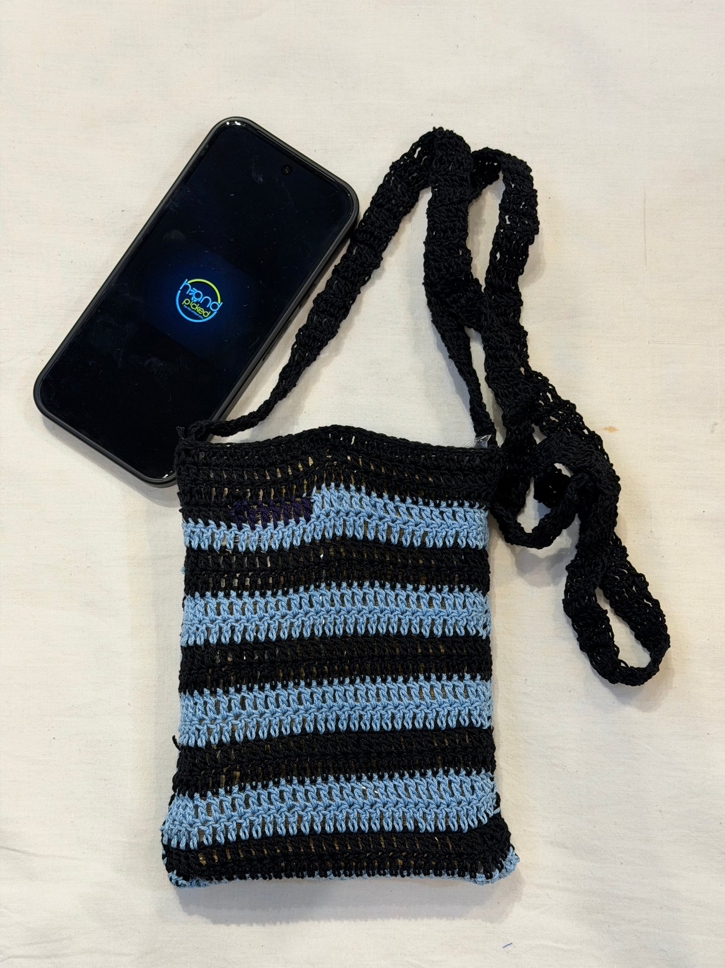 Sling bag for mobile phones - handcrafted crochet bag with click button closure - color options available