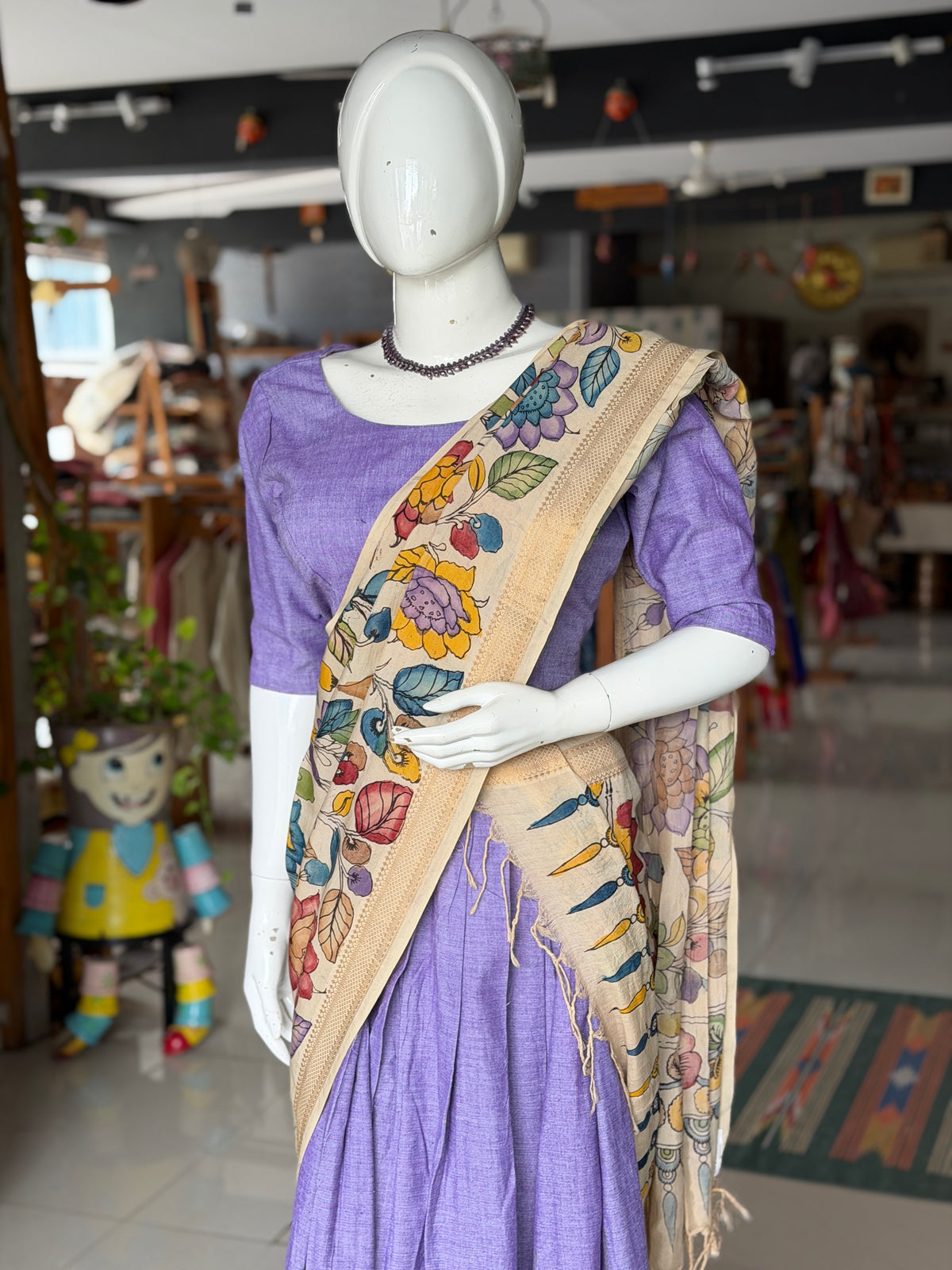 Langa voni - half saree - lavender hand woven cotton long skirt / lehenga / langa with cotton blouse - 2 piece set