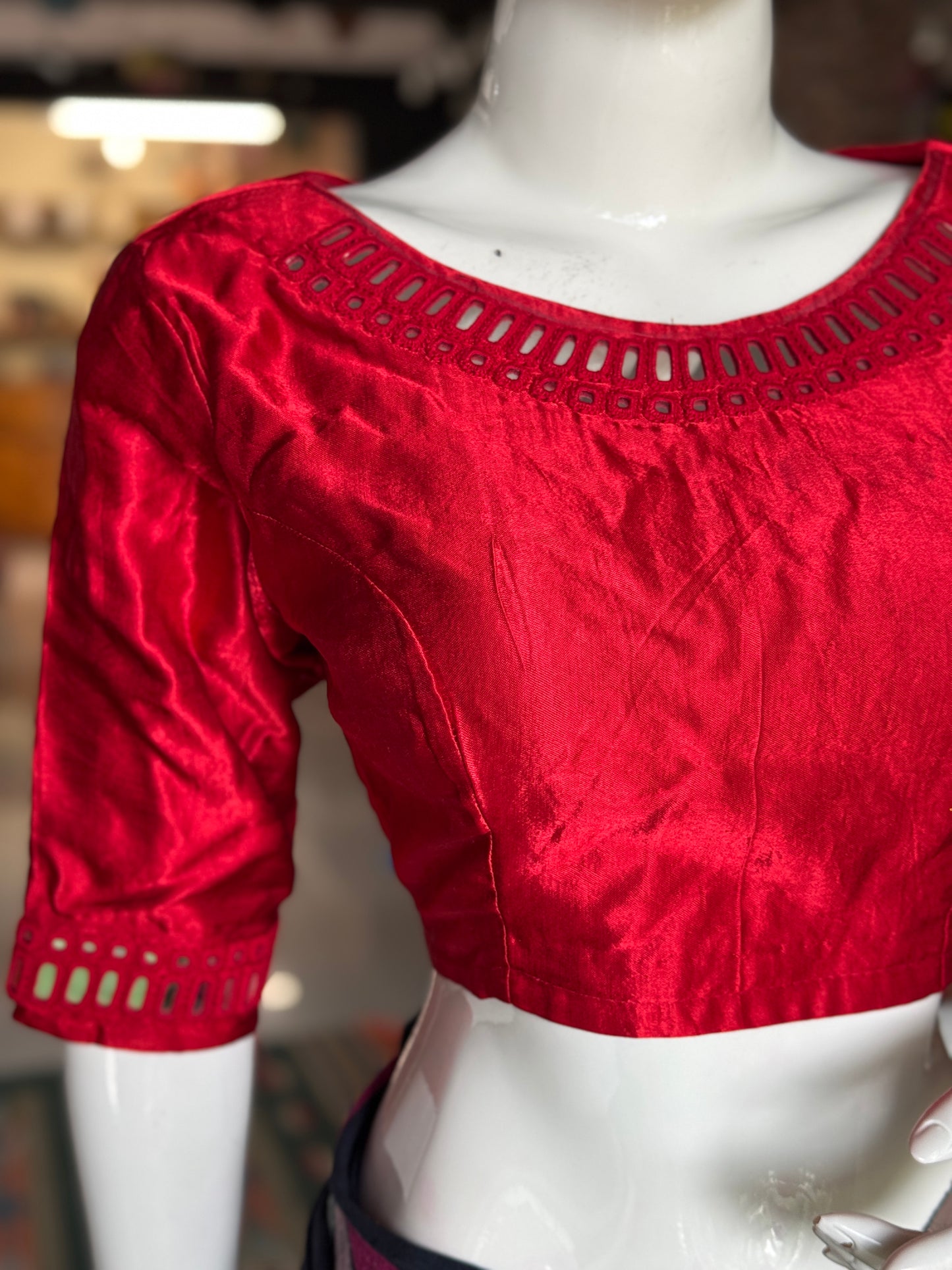 Red mirror work hand embroidered Mashru blouse