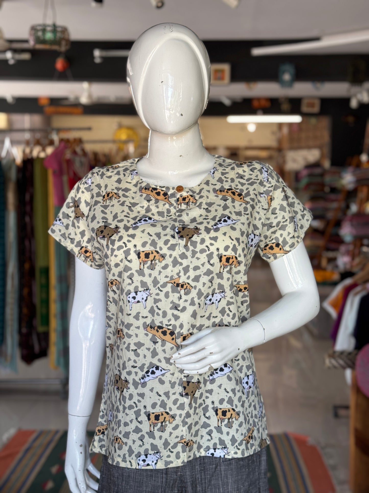 Cow moo print fun soft cotton top for women