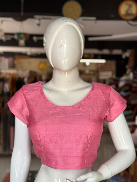 Light pink soft handwoven mulberry silk back open blouse