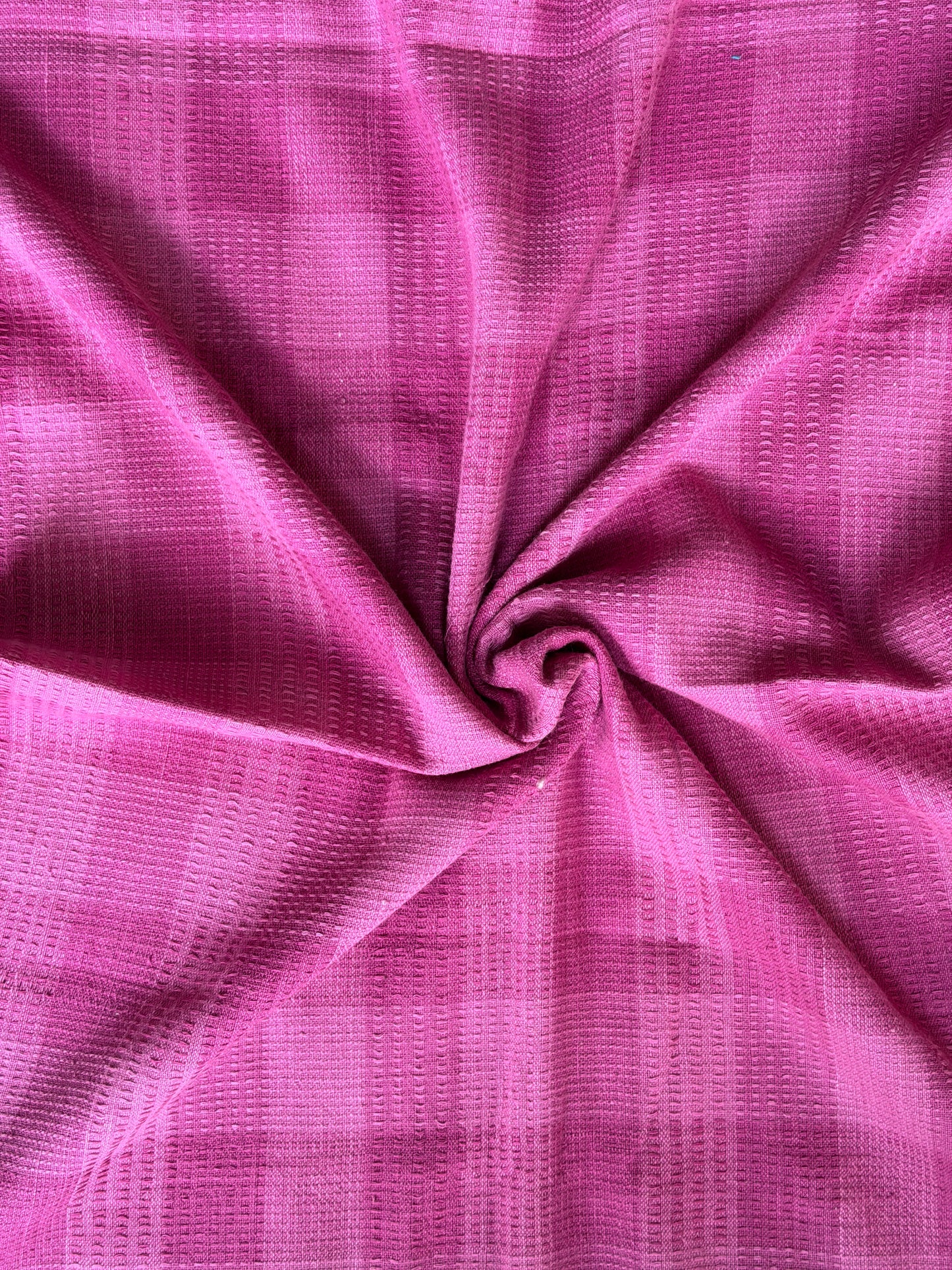 Pink cotton hand spun, hand woven checkered, textured fabric