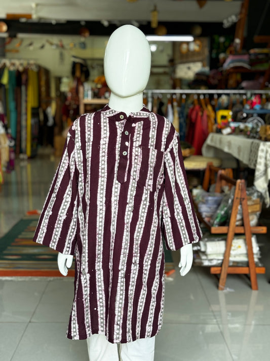 Wine batik stripes cotton kurta for boys