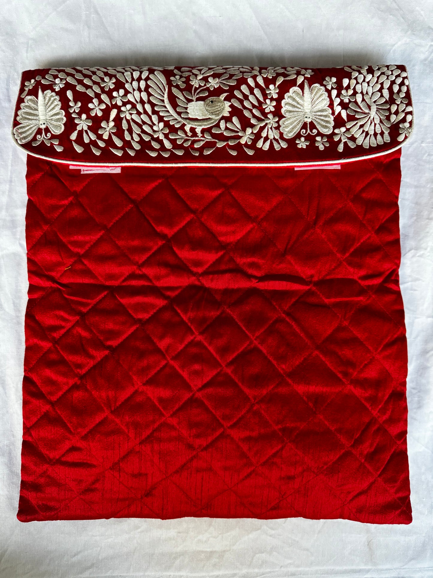 Red saree gift cum storage bag 14 x 17 inches - Embroidery on the flap