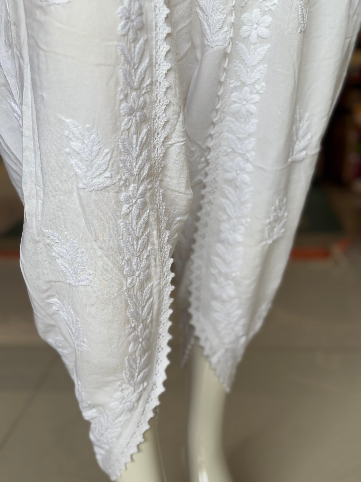 Chikankari dhoti pants in White soft modal - free size pants with hand embroidery