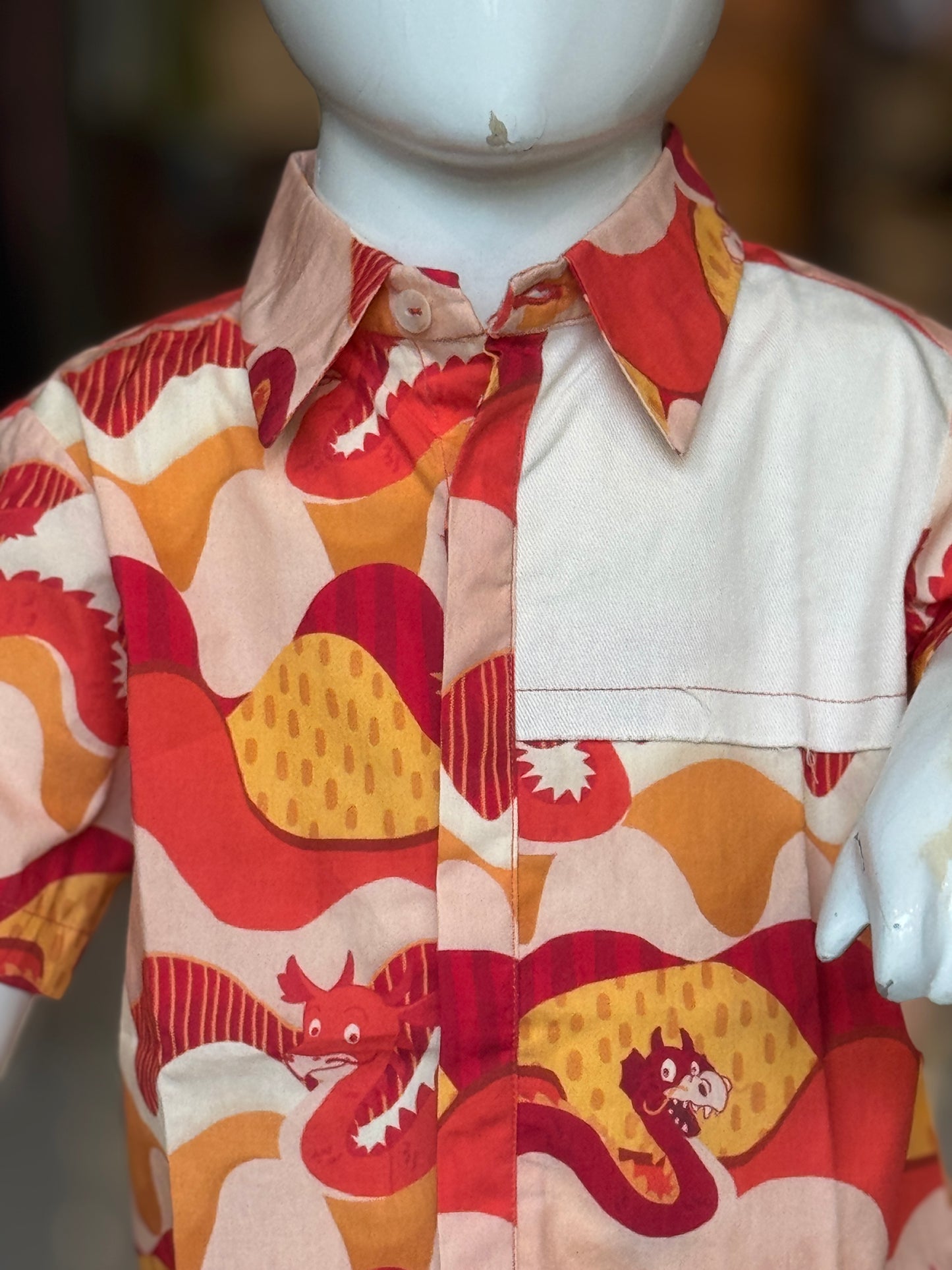 Dragons printed peach n Red shirt for children
