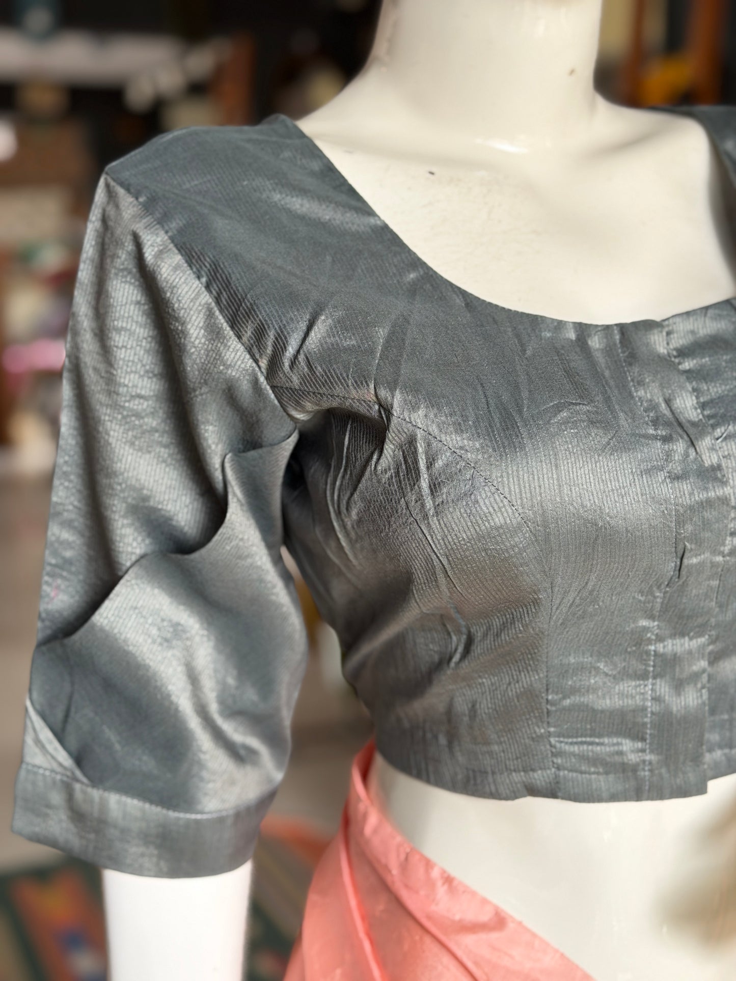 Greyish silver silk x hand spun cotton handloom blouse