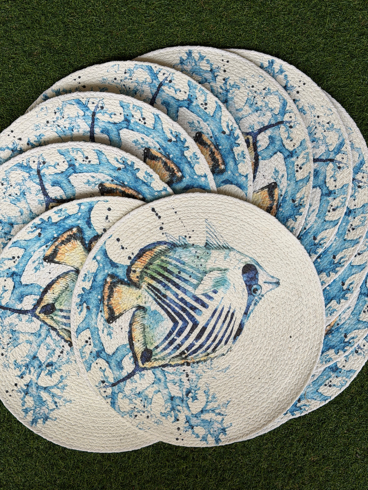 Digital printed round braided cotton placemats - multiple designs available
