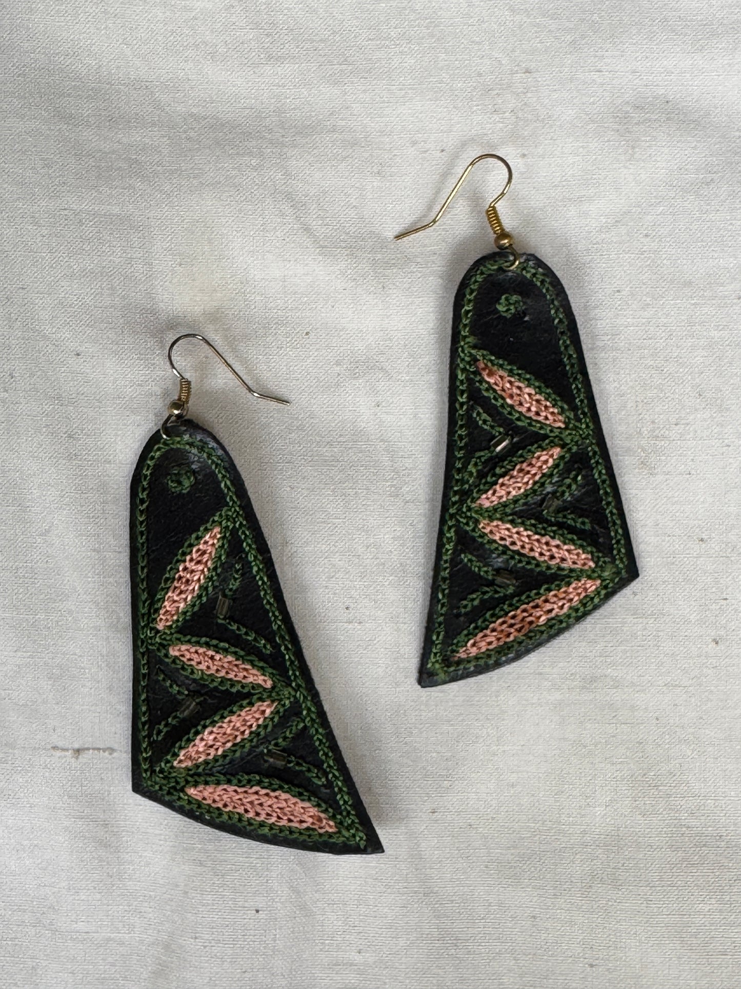 Leather with hand embroidery light weight earrings - shapes, designs and color choice available