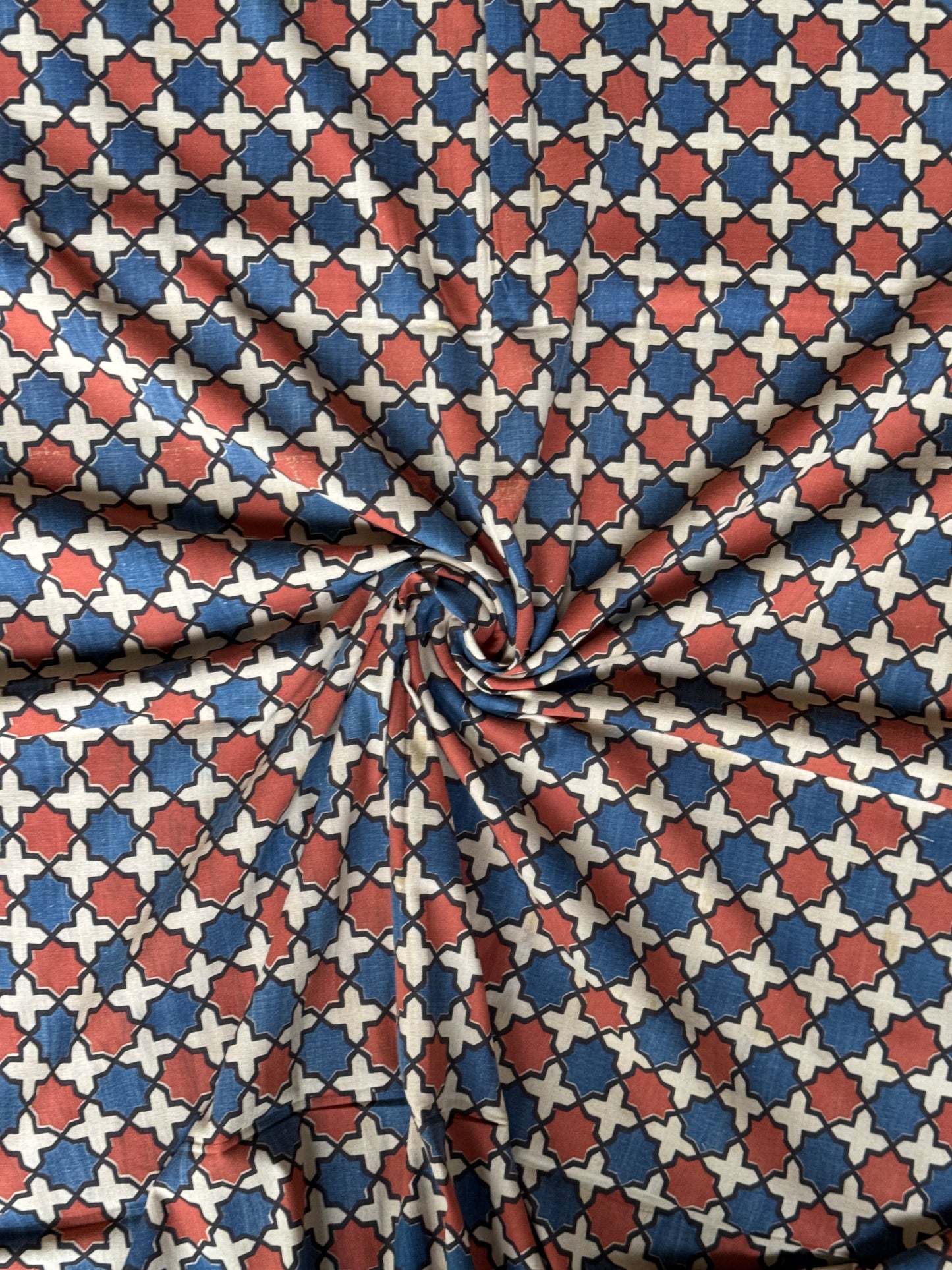 Handwoven, natural dyed screen printed cotton fabric - design options available