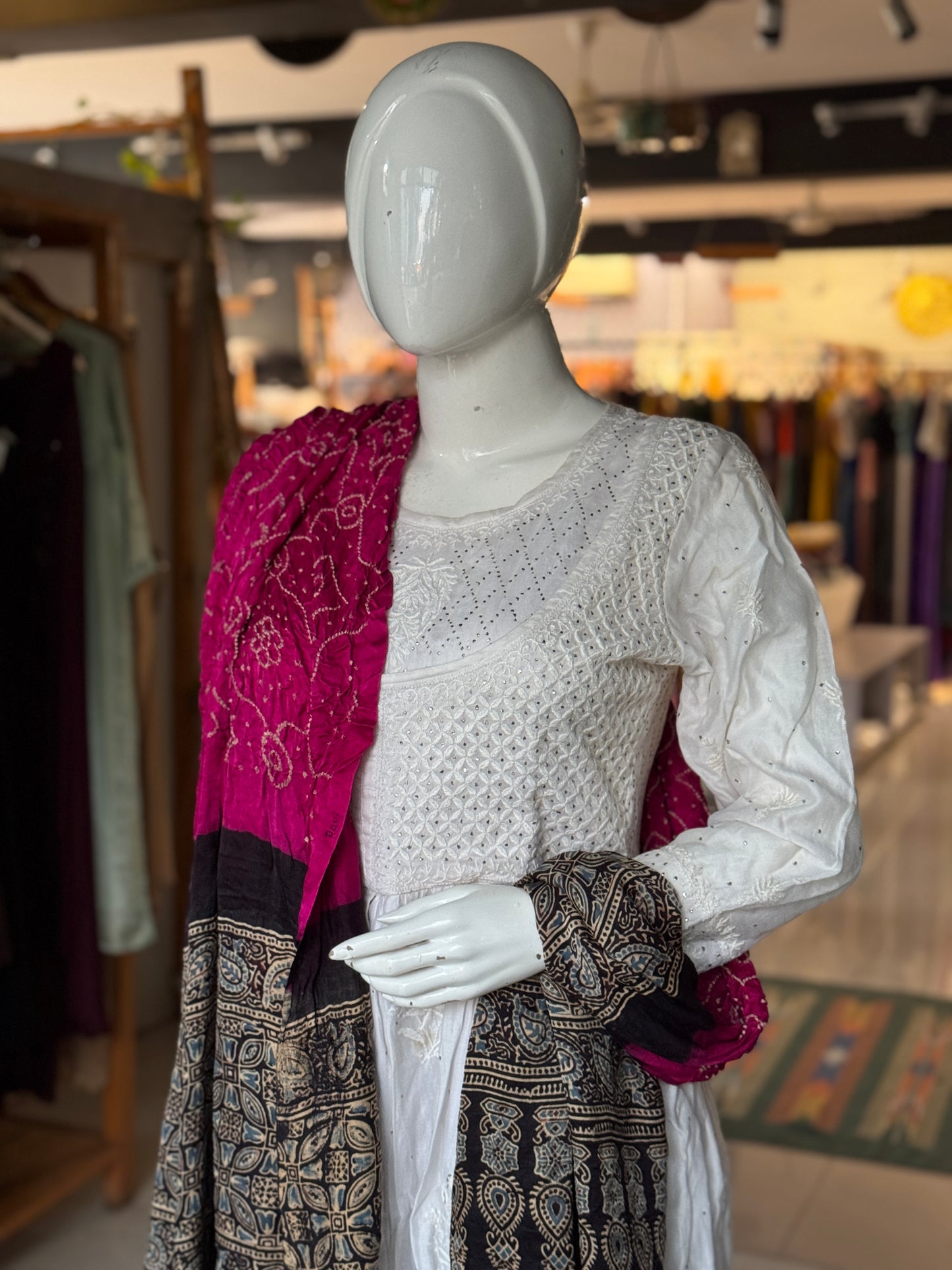 Ajrakh bandini tie dye gajji silk dupatta - fine Bandhej with hand block Ajrakh