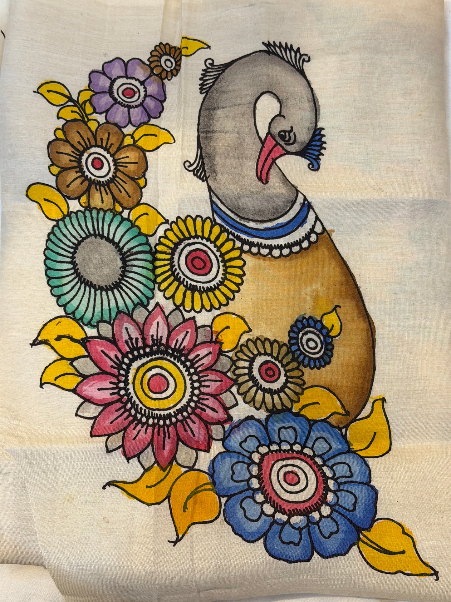 Peacock- Silk pen Kalamkari hand painted patch