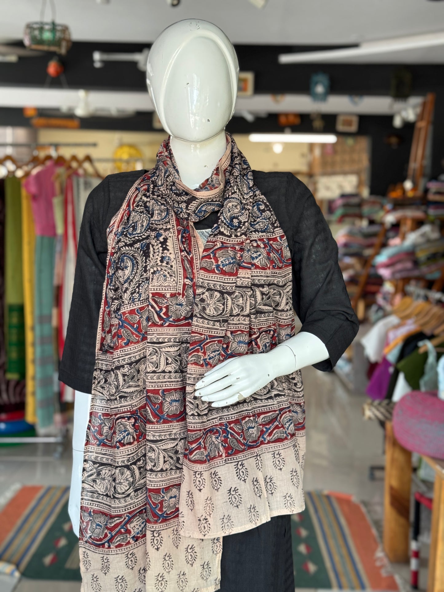 Kalamkari hand block printed cotton stole - colors and designs available