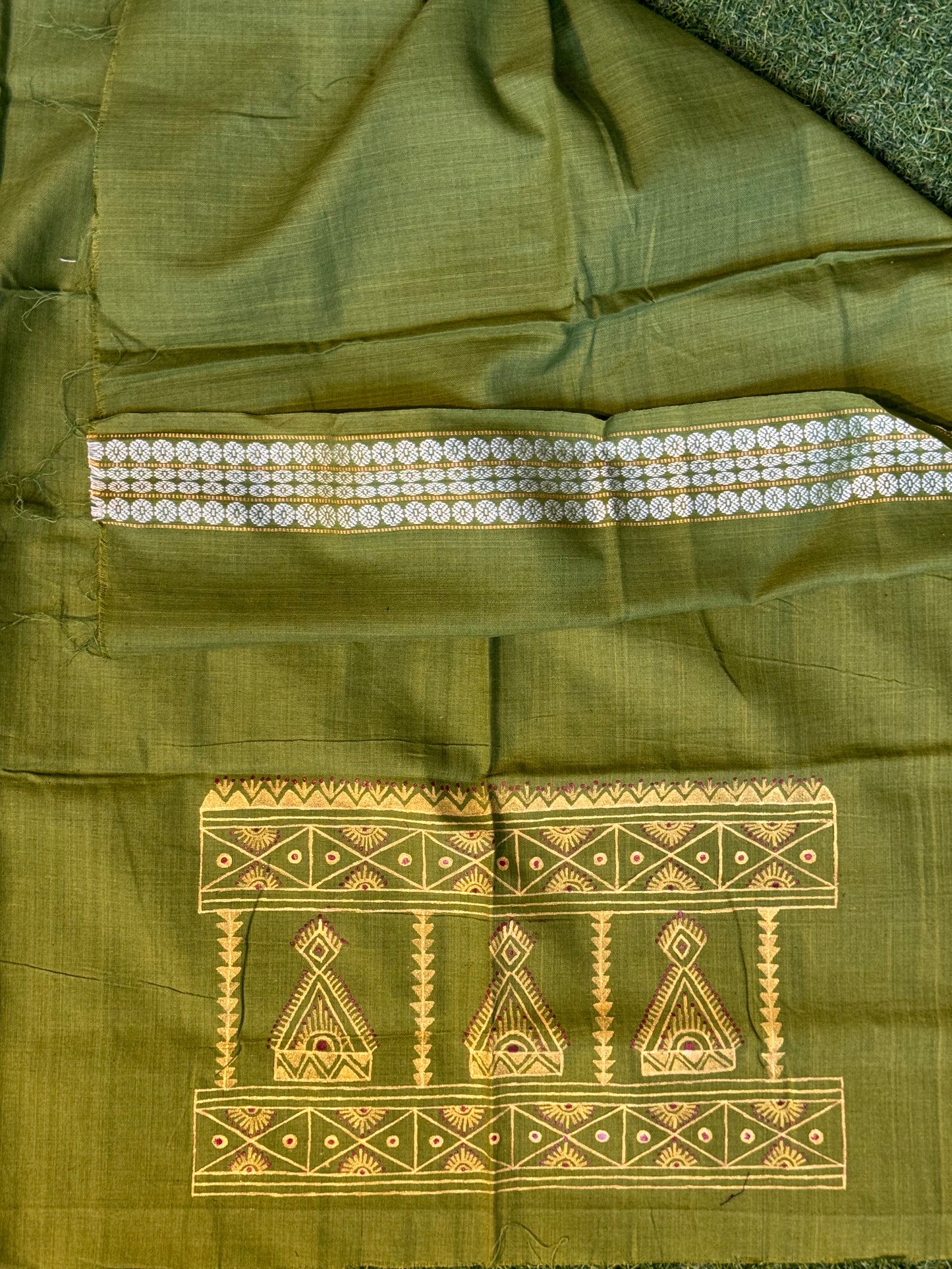 Hand painted / embroidered on handloom cotton - unstitched blouse fabric