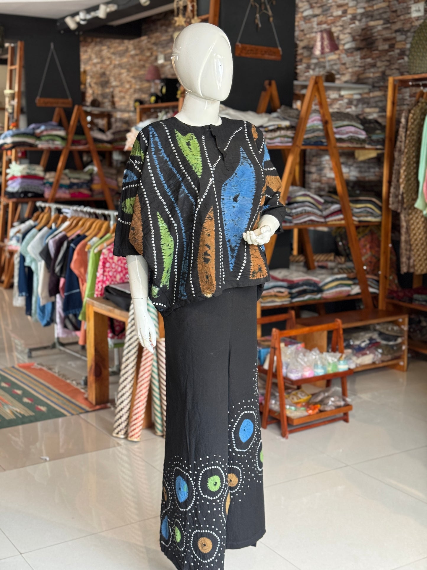 Black placement bandini cotton wrap pants with hand tie n dye design - free size