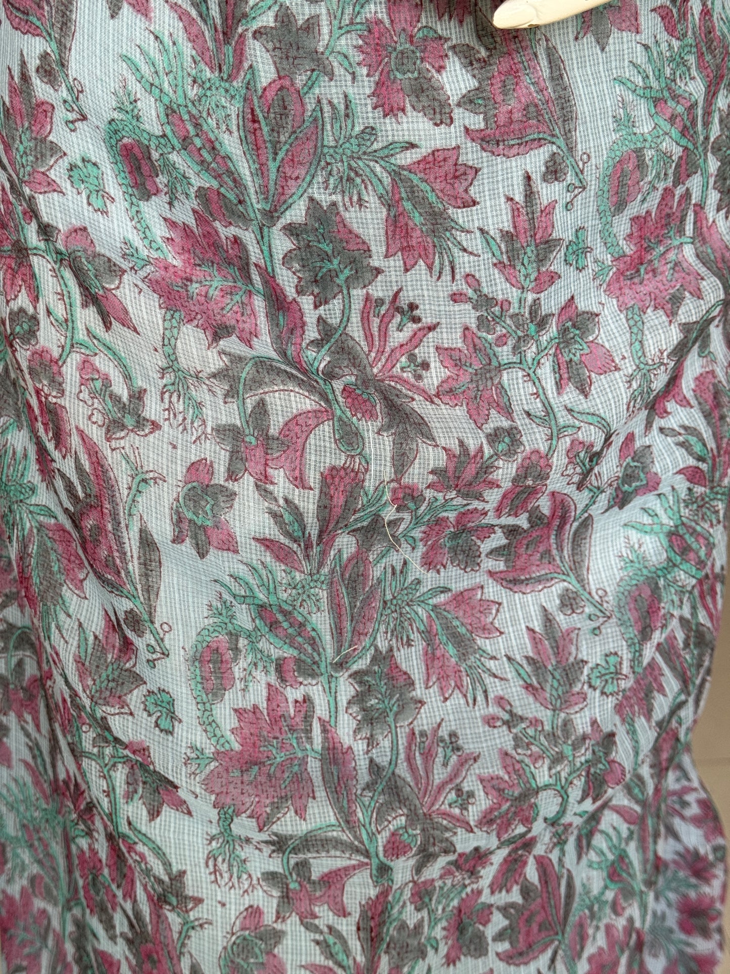 Pastel blue floral hand block printed easy breezy kota cotton dress with cowl neck
