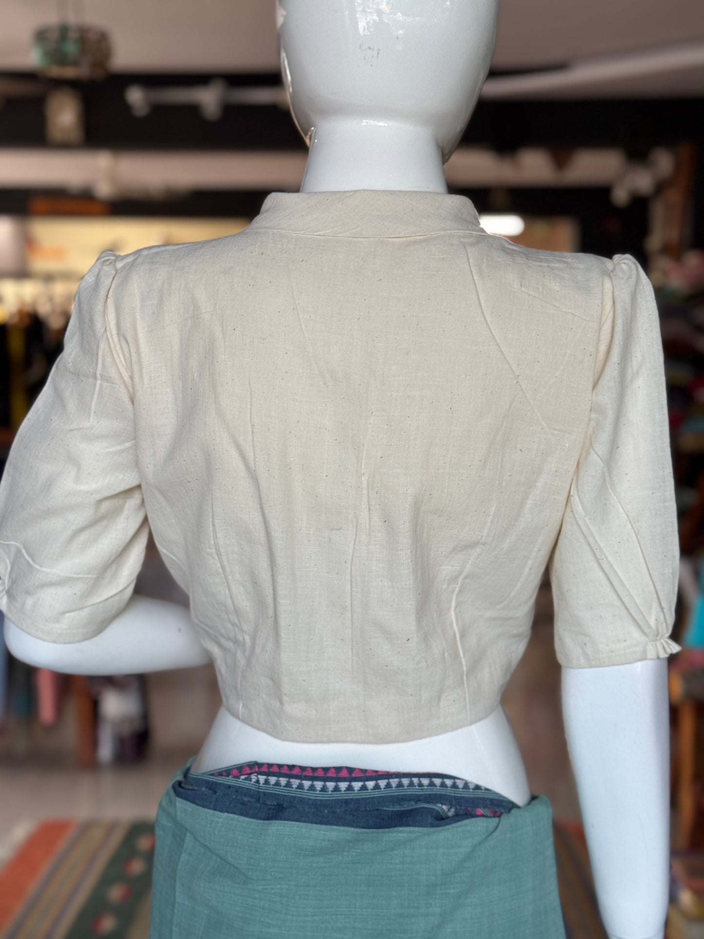 Kora off white hand spun, hand woven, collared cotton blouse