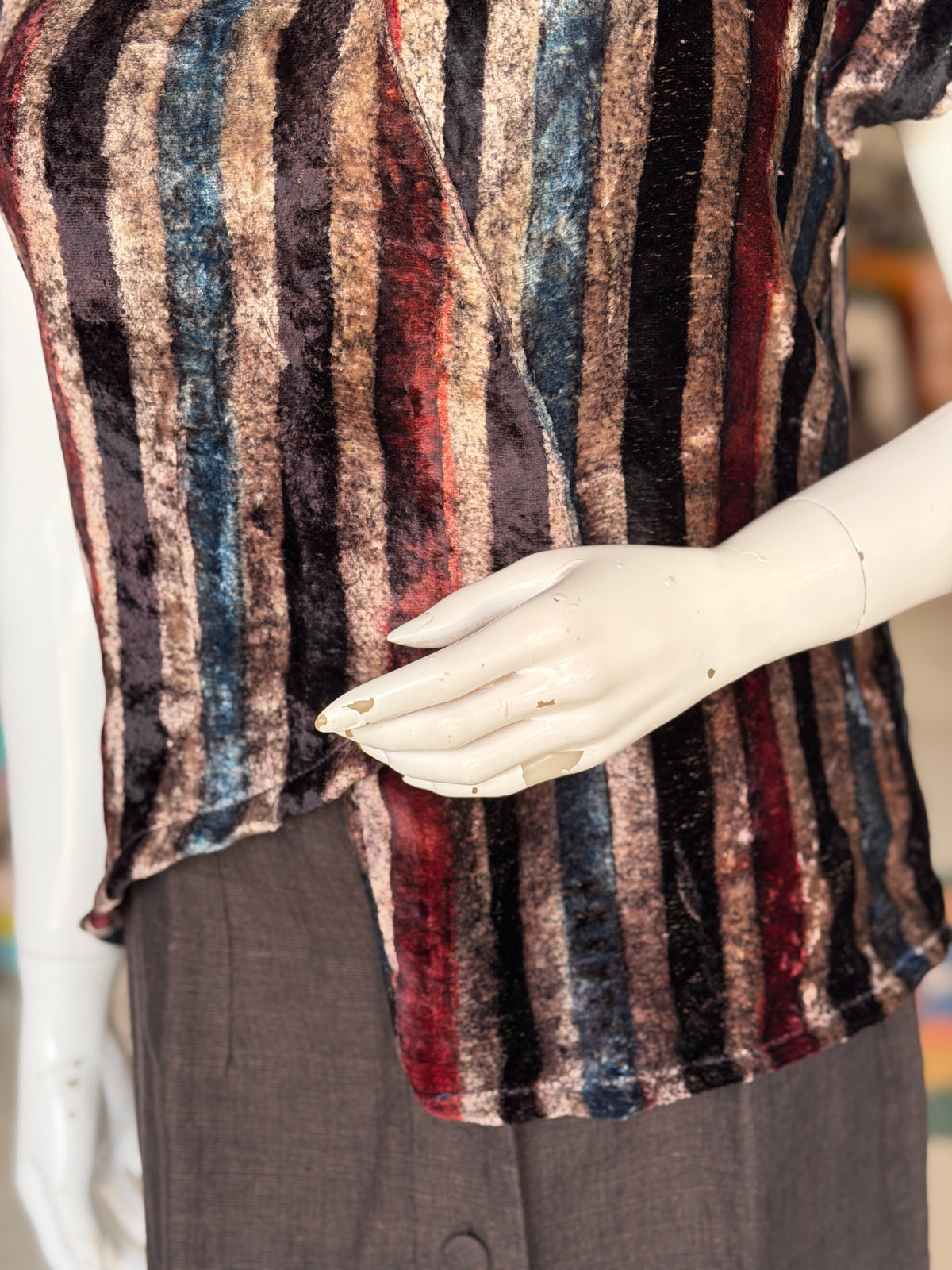 Stripes velvet Ajrakh hand block printed top