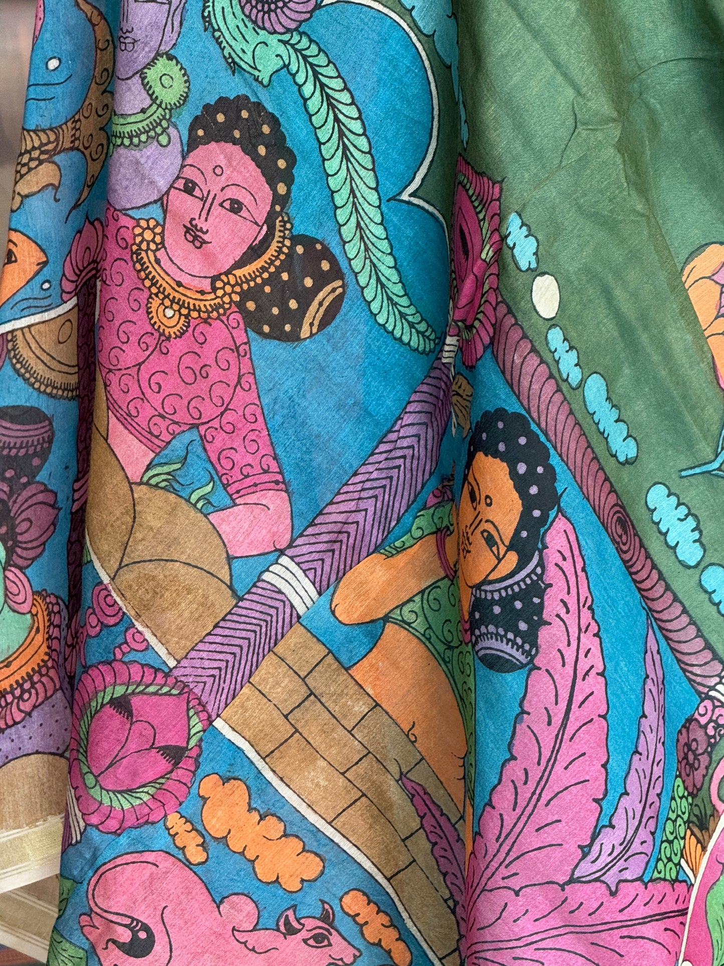 Silk cotton Chanderi hand painted pen Kalamkari dupatta