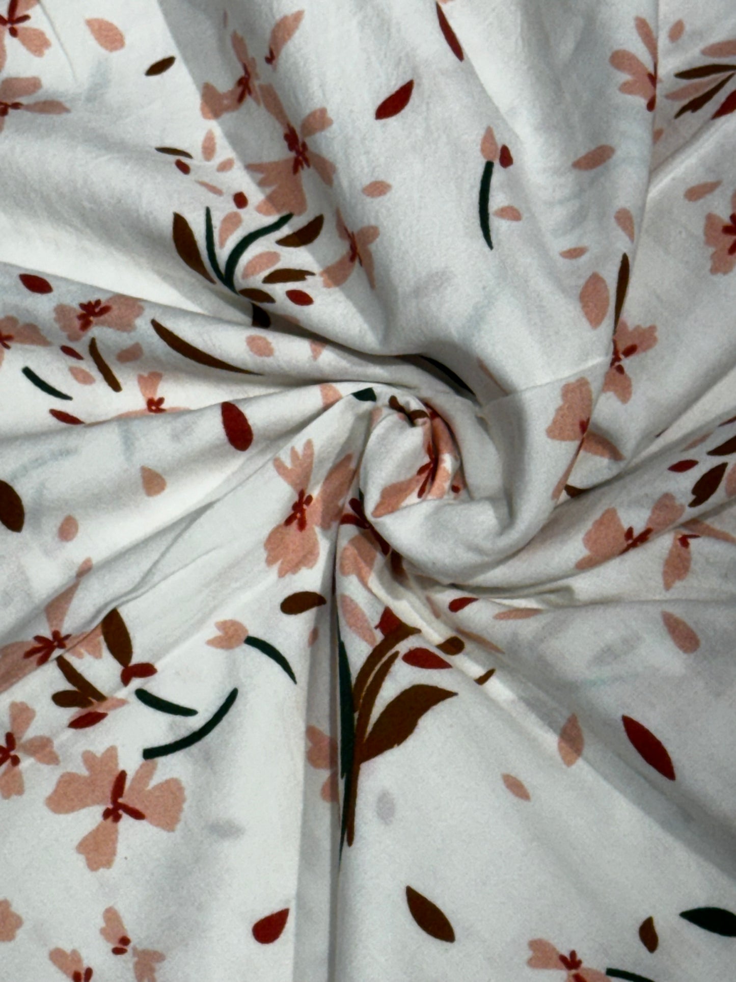 Floral brown print on Off white soft cotton handloom fabric