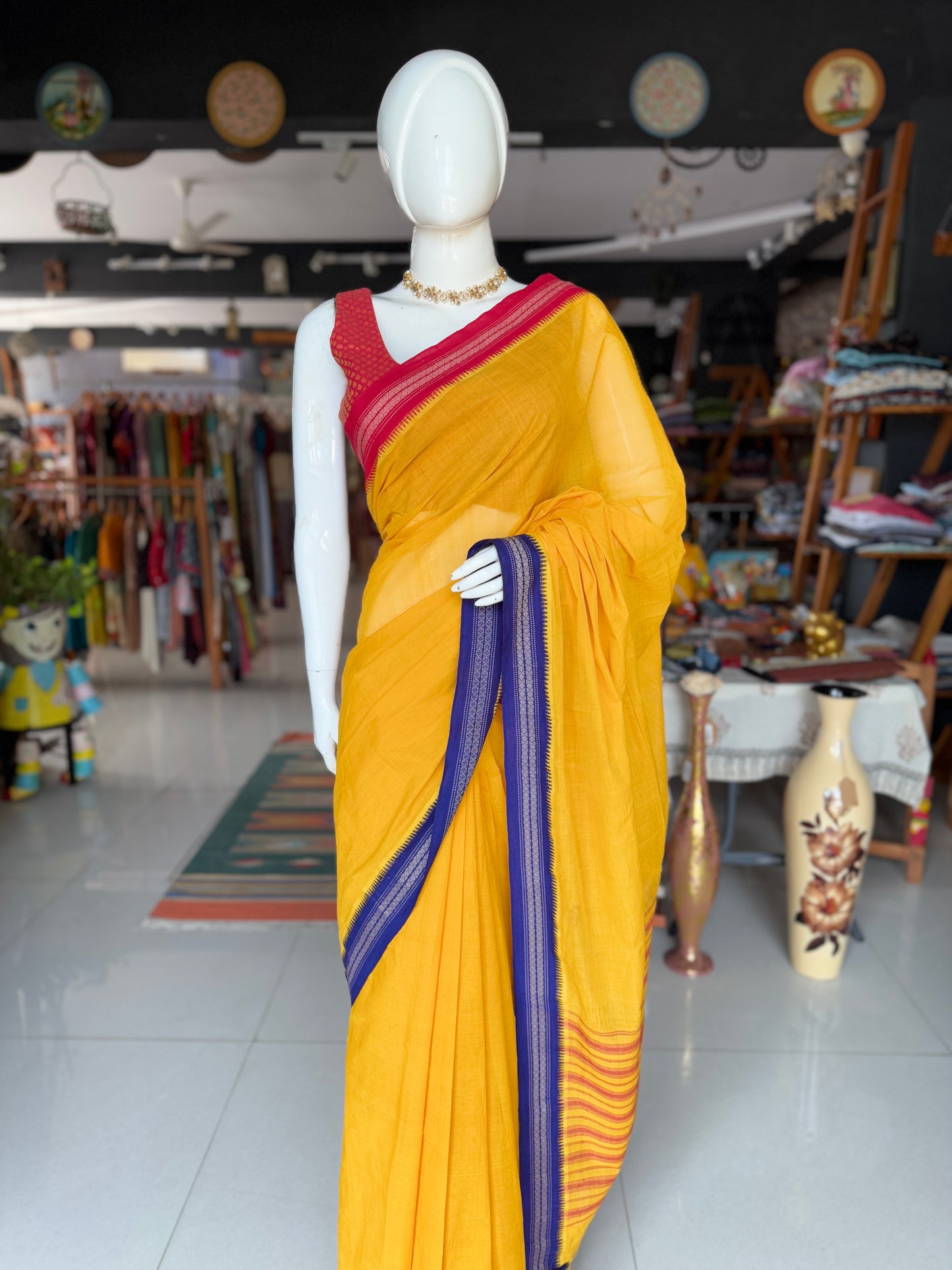 Haldi yellow pasupu handloom cotton saree with ganga jamuna style Kuppadam thread borders