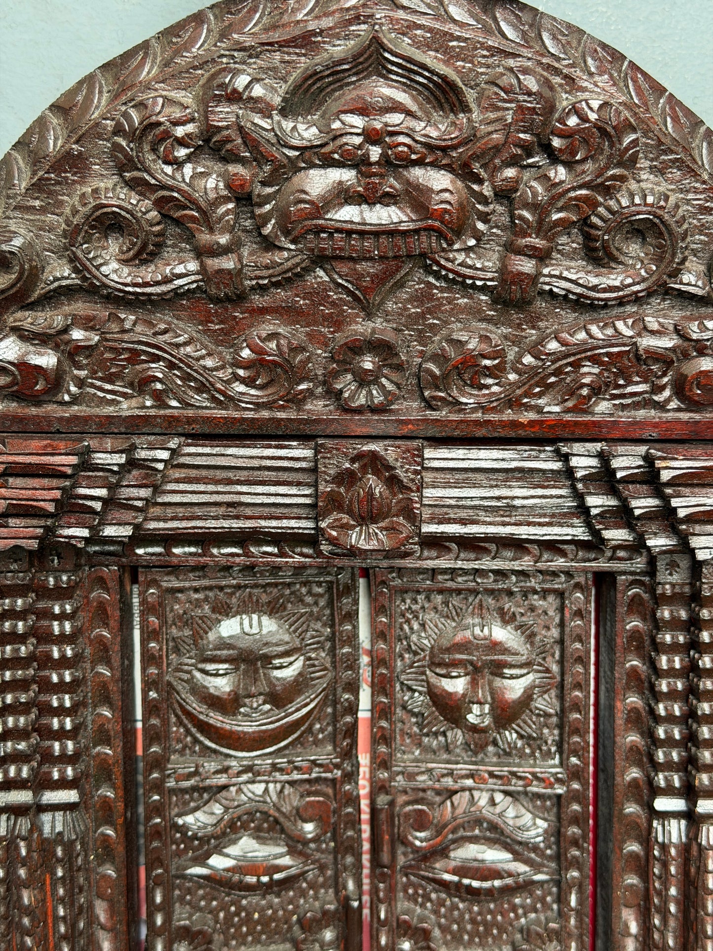 Intricate carved wood Jharokha wall decor - key hanger cum photo frame cub decorative - hand crafted wall decor with 2 little doors