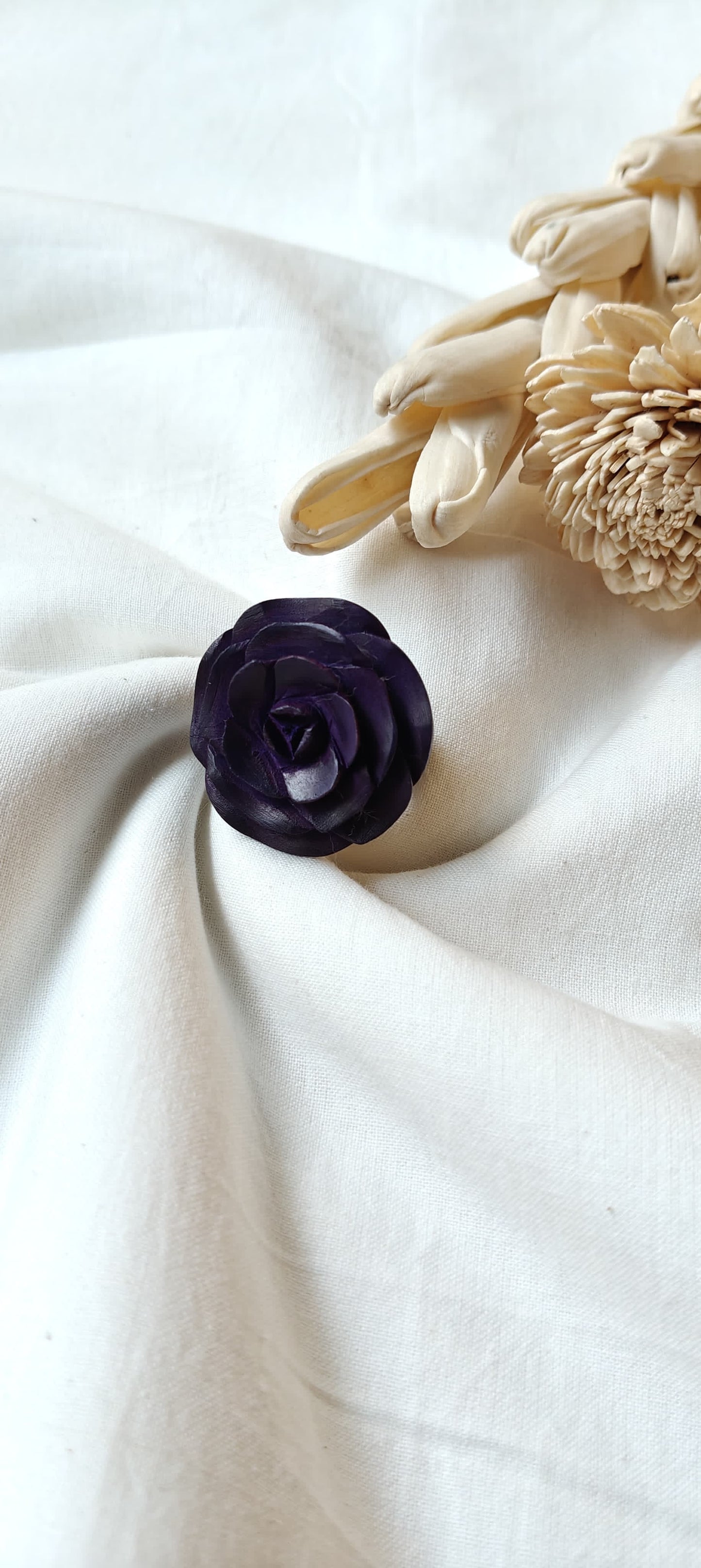 Rose hand carved finger ring in yellow wood - color options available