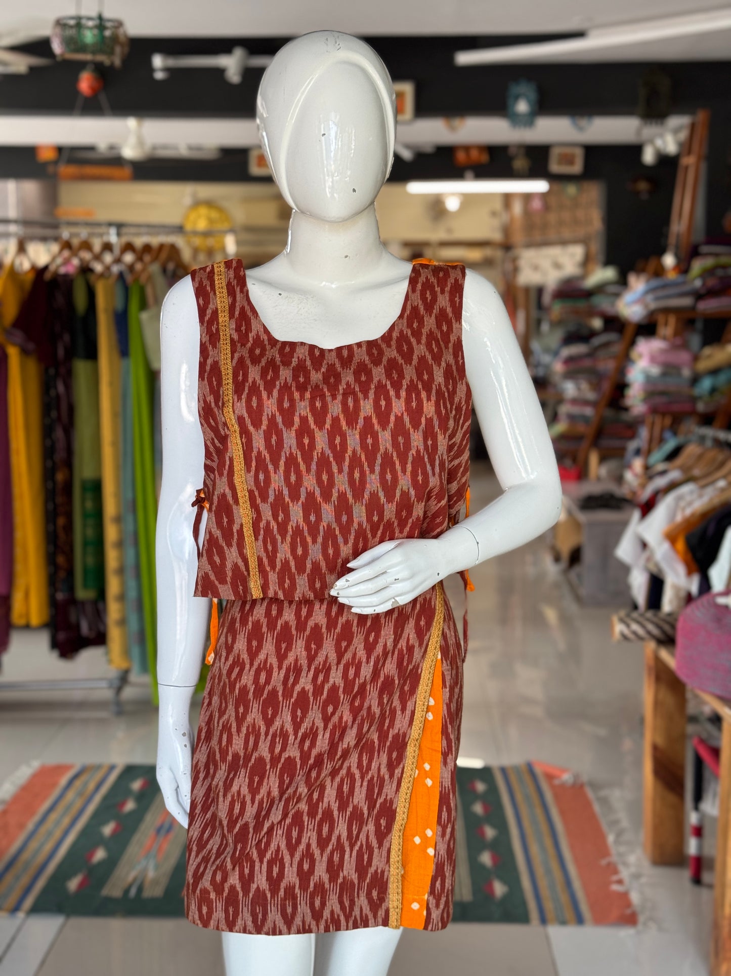 Short wrap skirt n crop top - 4 way handcrafted cotton coord set - free sized side ties crop top and wrap around skirt