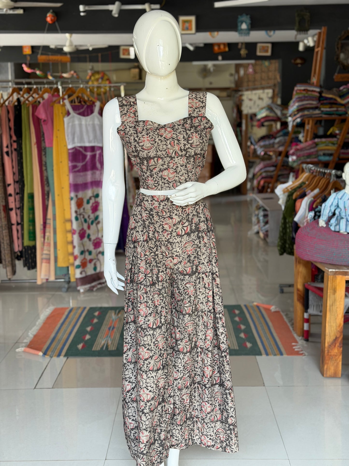 Black Kalamkari hand block printed cotton barrel pants