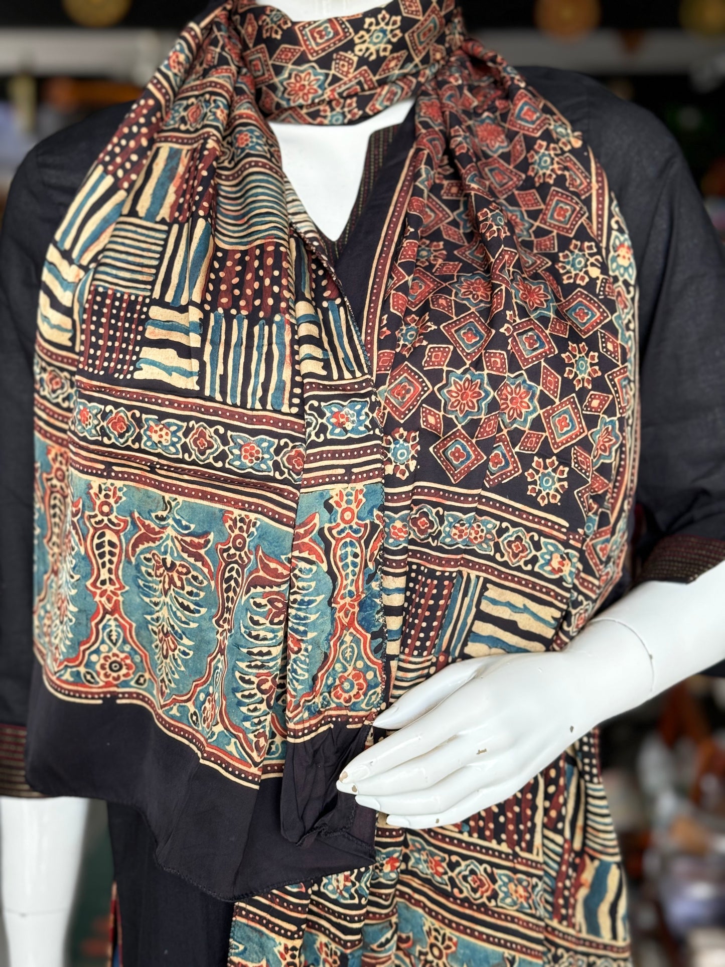 Ajrakh hand block printed soft modal stole