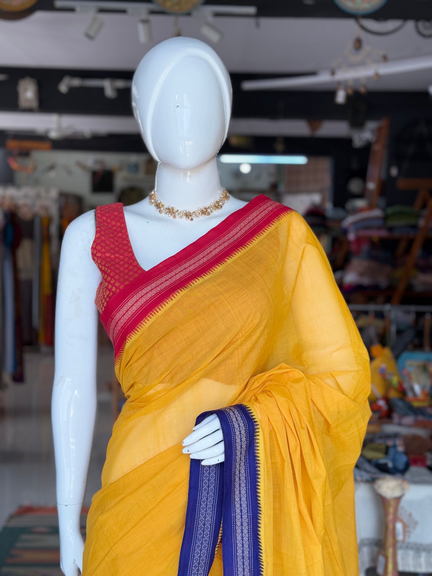 Haldi yellow pasupu handloom cotton saree with ganga jamuna style Kuppadam thread borders