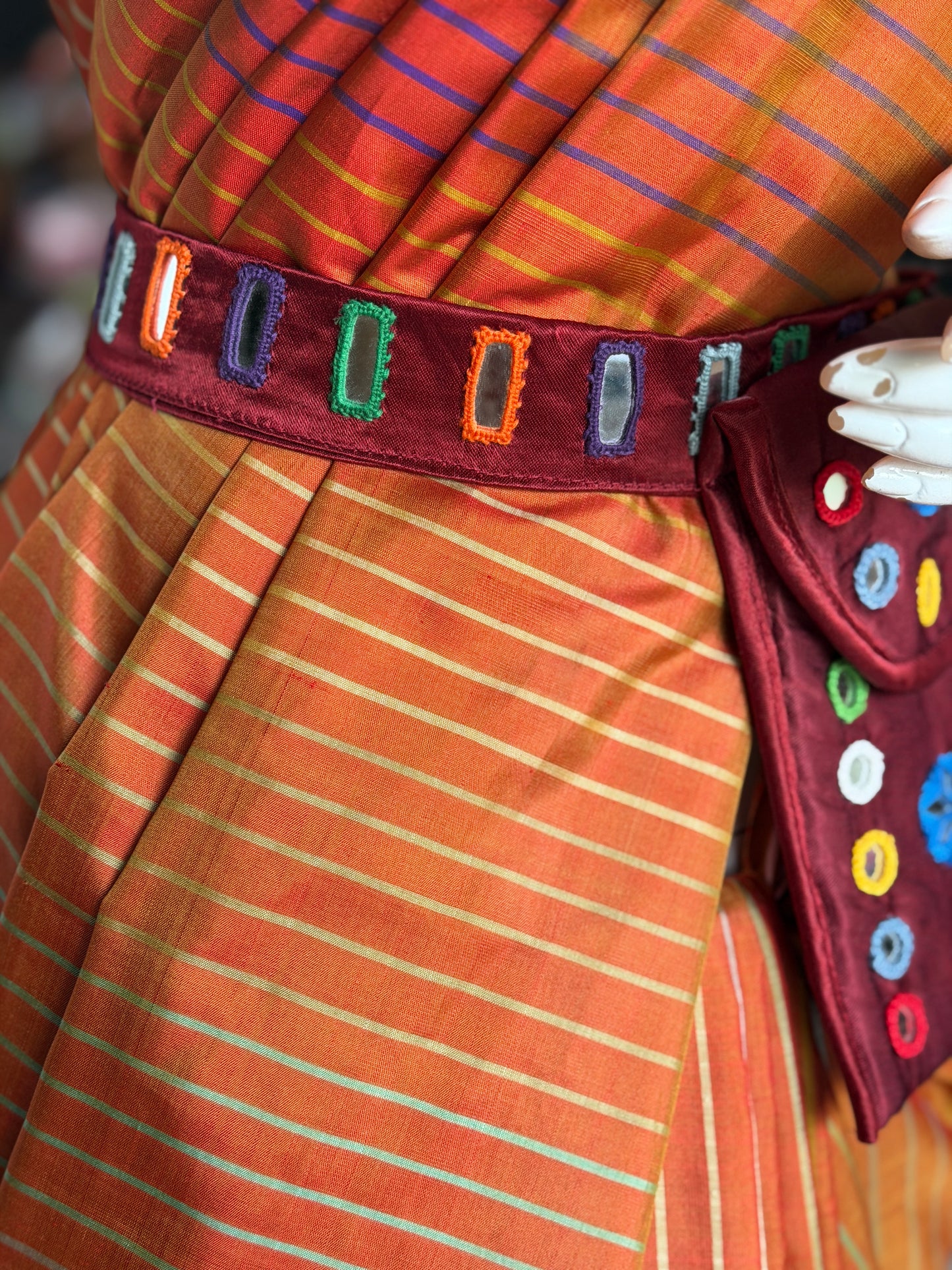 Mashru belt with attached phone pouch - hand embroidered mirror work