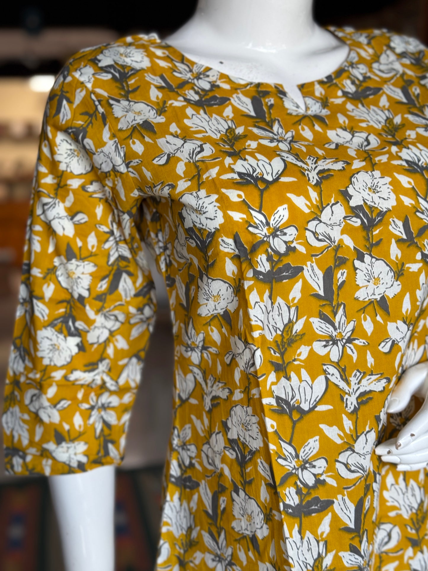 Mustard floral printed cotton 2 piece lounge wear / night dress set