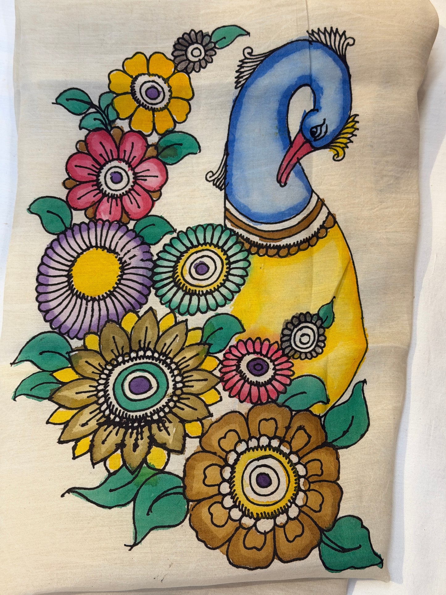 Peacock- Silk pen Kalamkari hand painted patch