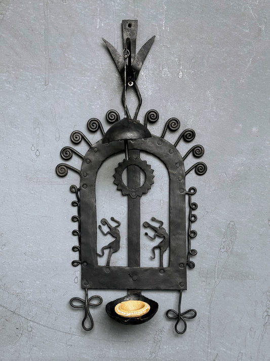 Candle / diya holder - bird at the top - handcrafted wrought iron